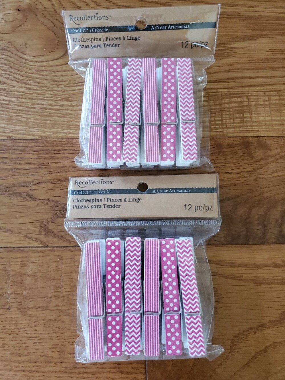 2 for $15 | 2 Packs of Recollections Pink & White Pattern Clothespins 12 per set
